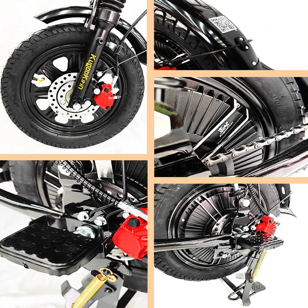 Kugoo wheel, chain, and foot pegs