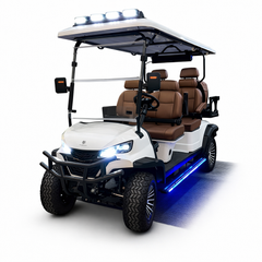 White golf cart with brown seats