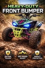 ATV with a heavy-duty front bumper on a dirt trail, featuring
