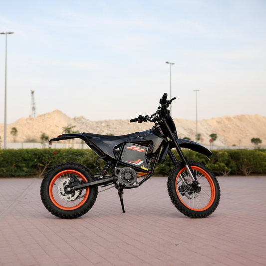 Black electric s03 bike with orange rims 