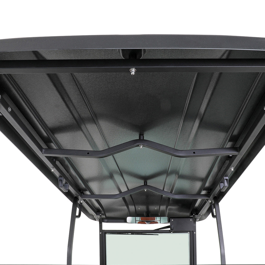 Black metal canopy structure on keon