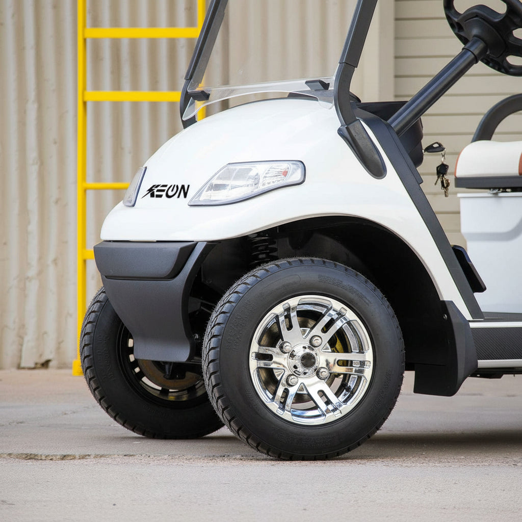 Close-up of Wheel Keon Electric Golf Cart Utility Vehicle
