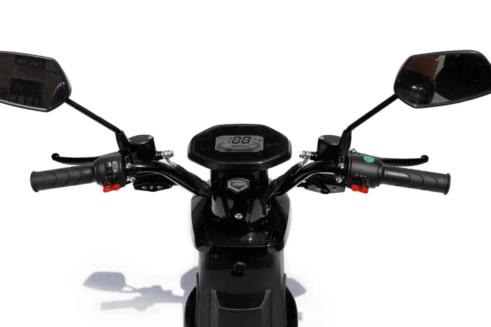 Close-up of a scooter's handlebar with digital display