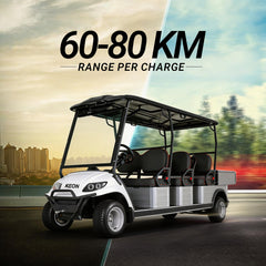 Keon golf cart with '60-80 KM RANGE PER CHARGE' 