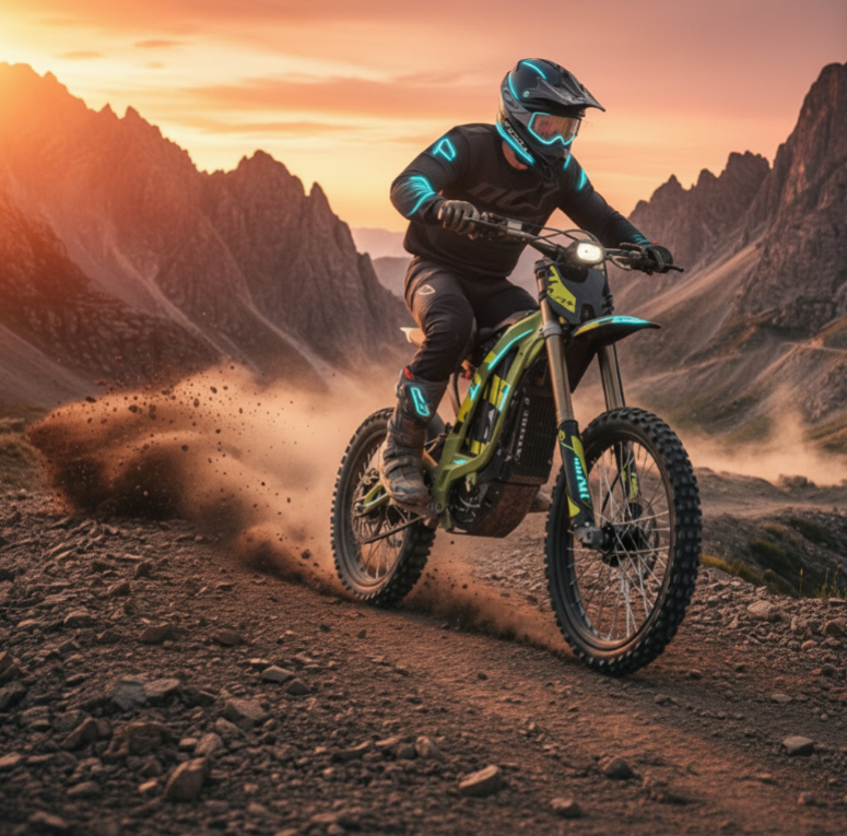a man riding Surron Light Bee X Electric Bike 8000W