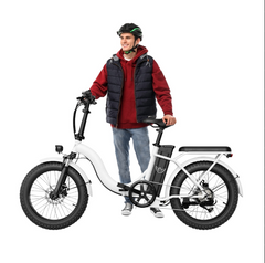 a man standing next to WindHorse W2 Carbon Alloy Foldable Ebike 48 V white
