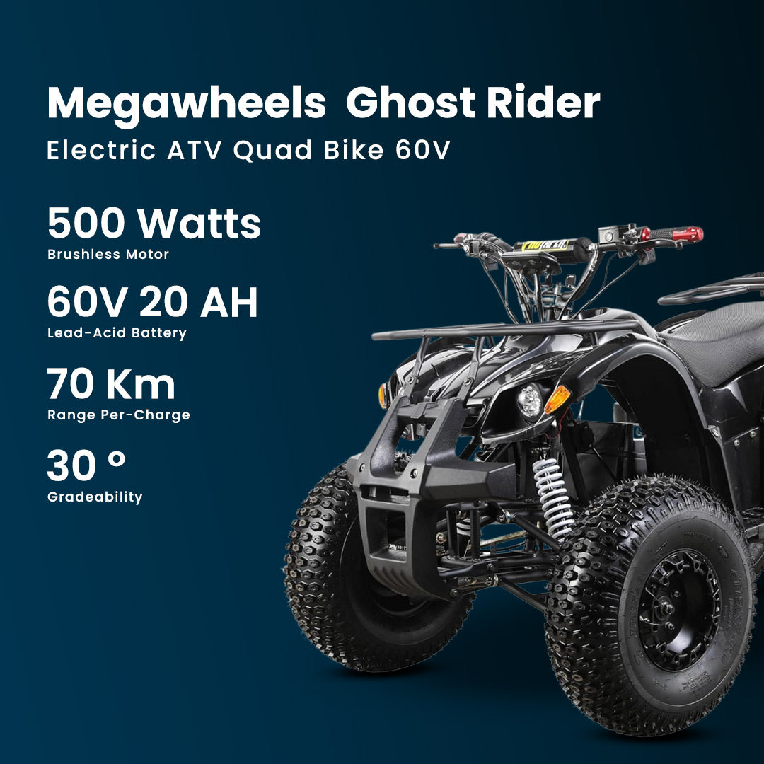 Megawheels Ghost Rider Electric ATV Quad Bike 60 V Electric Quad Bike for Teens, 500W Motor With 3-Speed Adjustment, and High Range