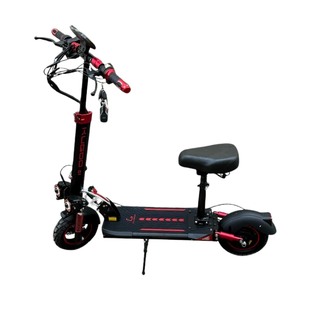 Black and red electric scooter with a seat
