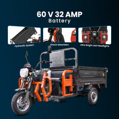 Electric Cargo Tricycle Scooter 1.6 MTR Hydraulic with Normal Tyres