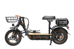 Black Foldable electric bike with a basket and seat