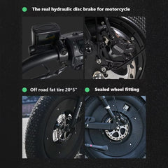Megawheels Black Warrior Fat Harley Electric MotorBike 48 V Scooter With Removable Lithium Battery