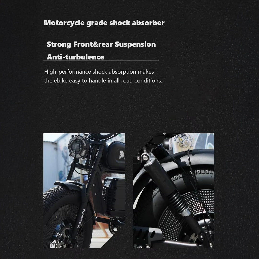 Megawheels Black Warrior Fat Harley Electric MotorBike 48 V Scooter With Removable Lithium Battery