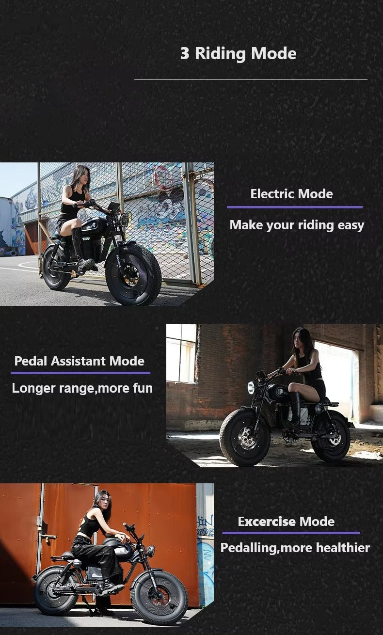 Megawheels Black Warrior Fat Harley Electric MotorBike 48 V Scooter With Removable Lithium Battery