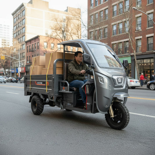 Three-wheeled motor vehicle with a cargo bed in the City Area