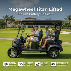 Megawheel Titan Lifted Off Road Golf Cart Lithium Battery 4 Front Seater with Modern & Premium Specs