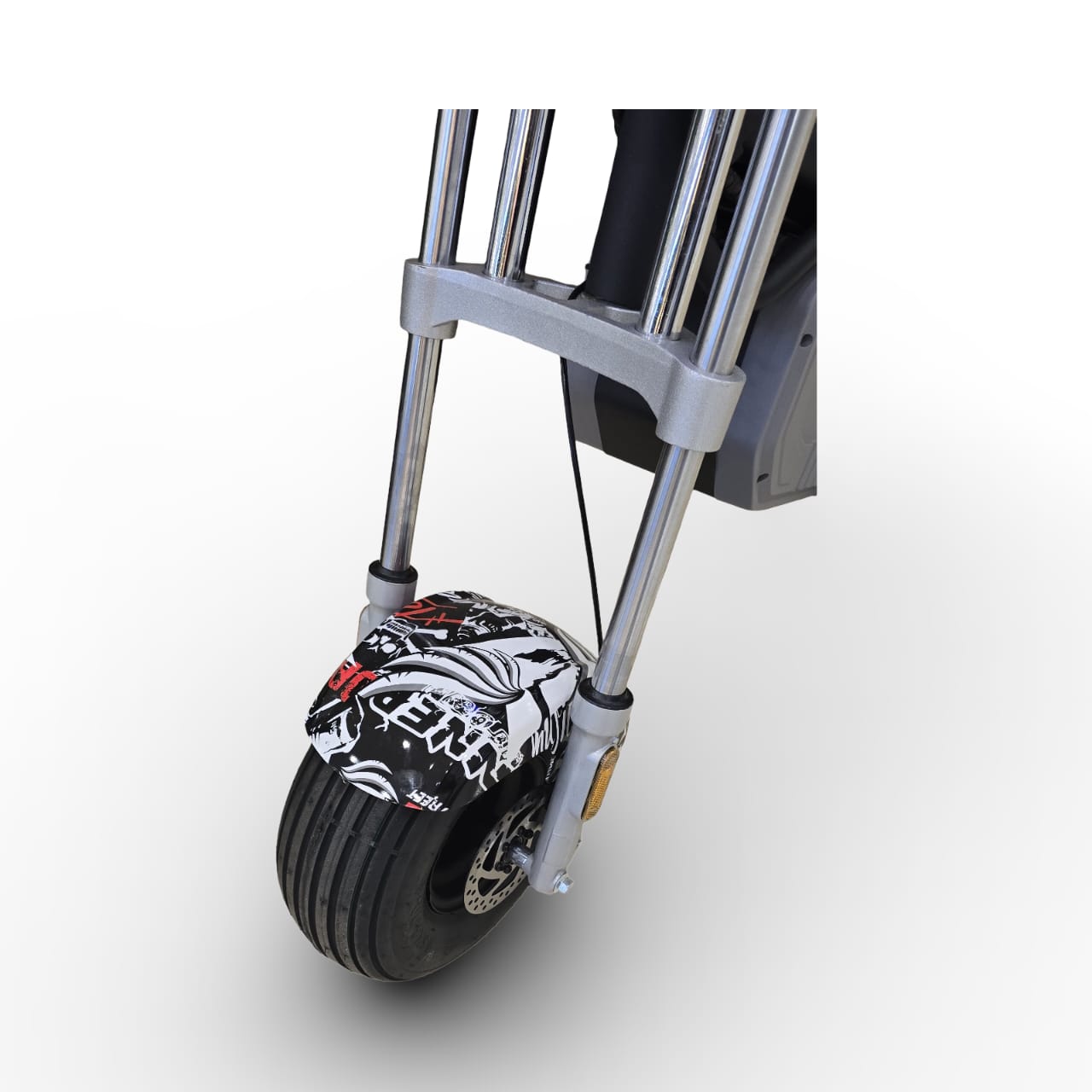 Close-up of a wheel with a decorative cover