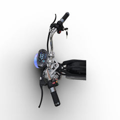 Close-up of a motorcycle handlebar with control panel