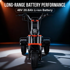 Electric bike with 48V 20.8Ah Li-ion battery highlighted 