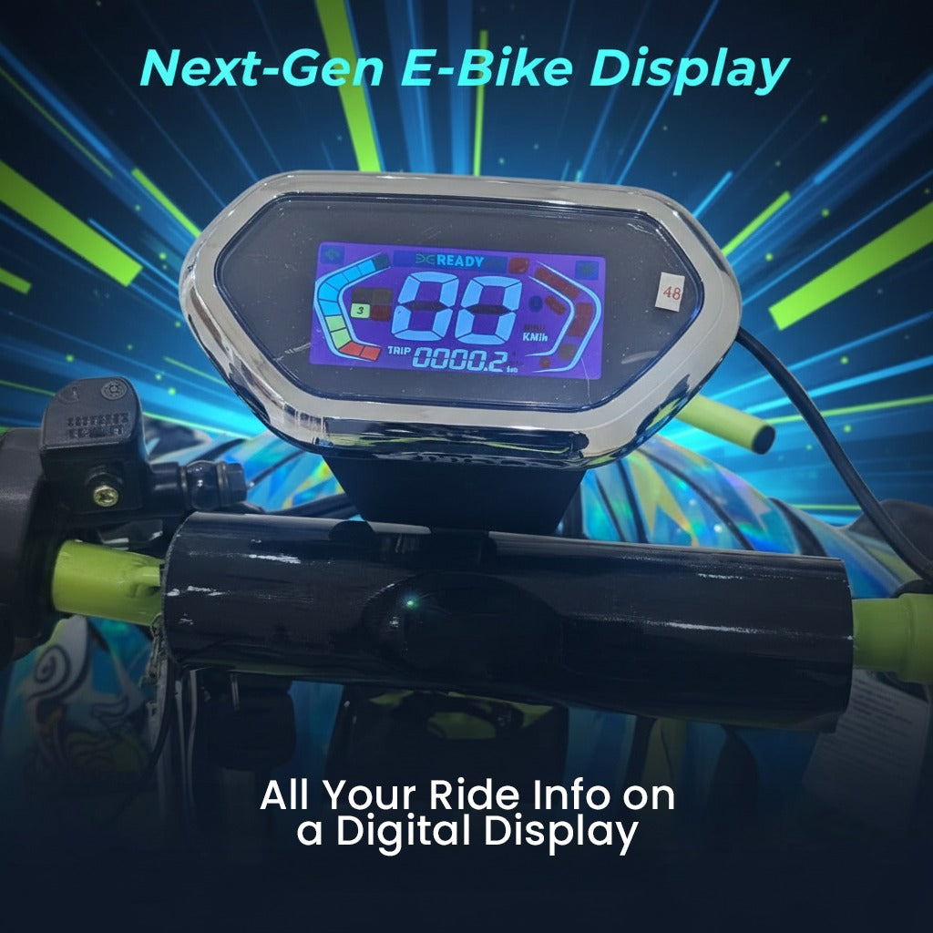 Digital display of a next-gen e-bike with colorful 