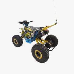 Model of a four-wheeled vehicle with a yellow and black design 