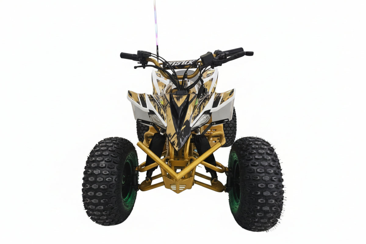 Gold and black ATV on a white background