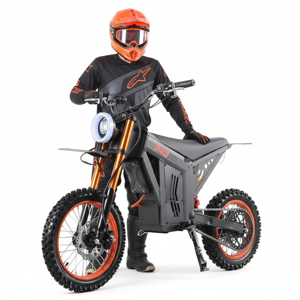 Person wearing standing next to an electric bike