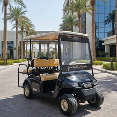 Refurbished EZGO 4 Seater Golf Cart 2021 in front of a building