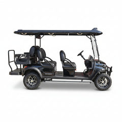 Black golf cart with 6 Black seats