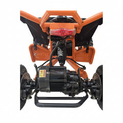 Close-up of a motorcycle's engine and rear suspenstion