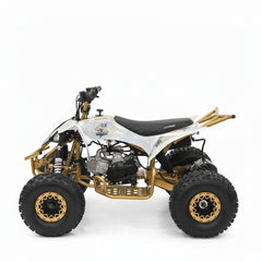 Side view of White and gold ATV