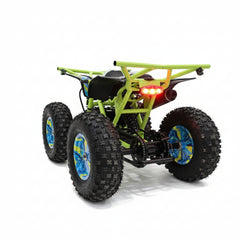 Back View of ATV with green frame and large black wheels