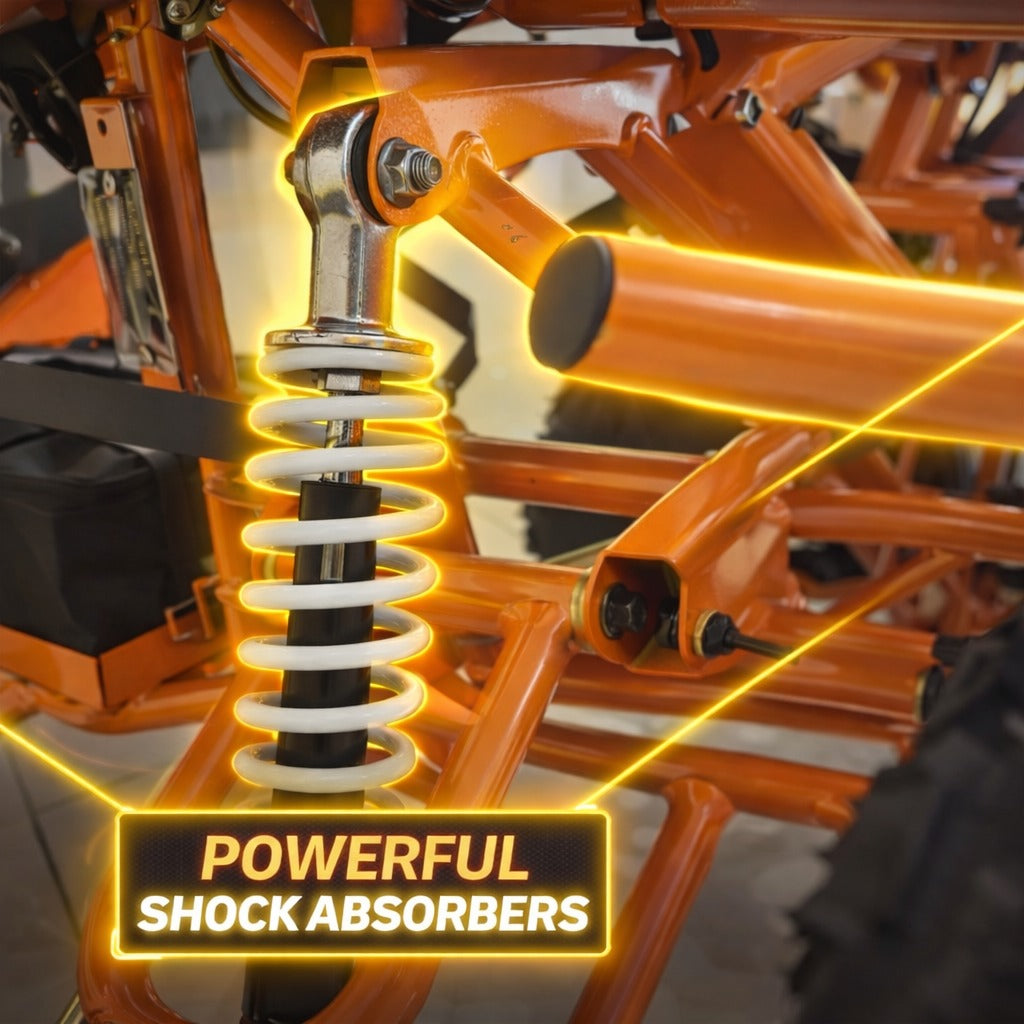 Close-up of a motorcycle suspension system with Powerful Shock Absorbers