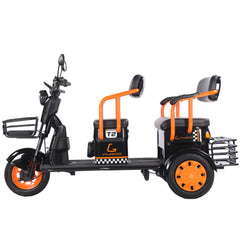 Electric scooter with a trailer and orange accents