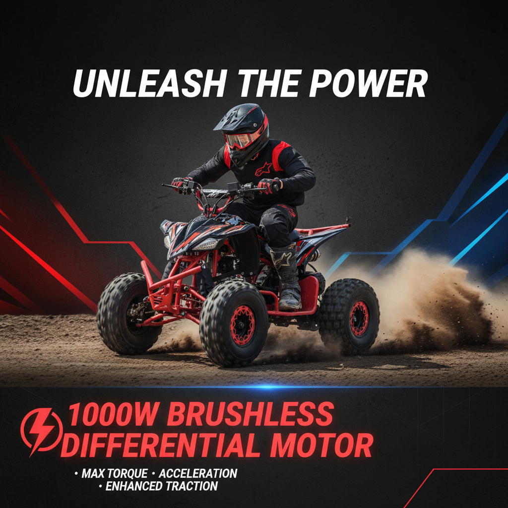 Person riding a red ATV Quad Bike with 1000 W Power Motor