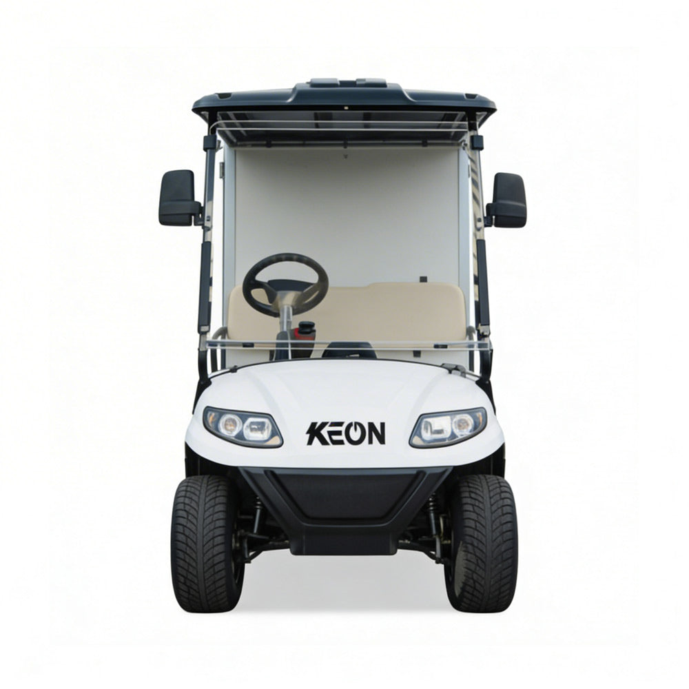 Front View of White golf cart