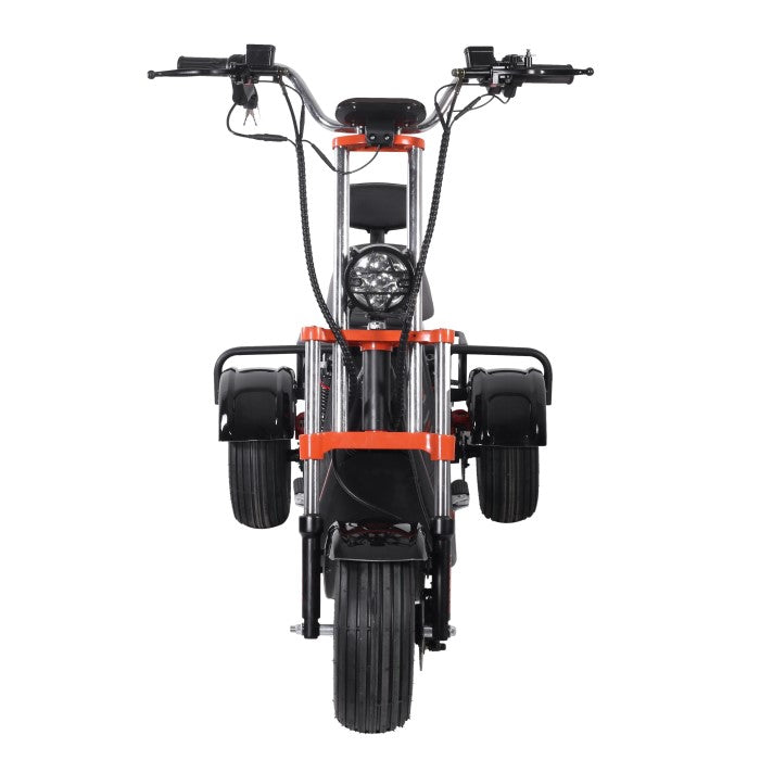 Front of Black and orange tricycle