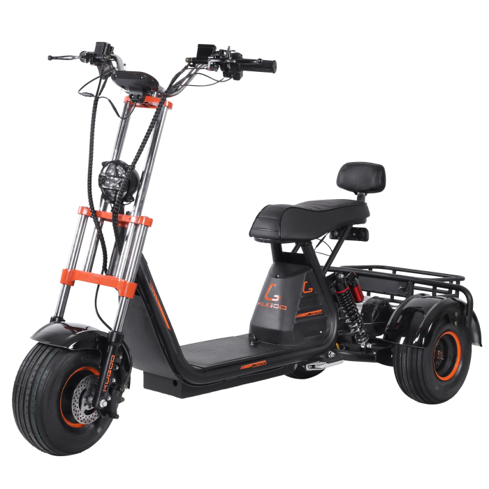 Side view of a 3-wheeled electric scooter