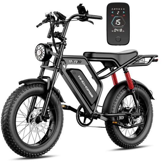 WindHorse V8 Pro 750W Fat Tire Electric Bike  black colour on a whiteBackground